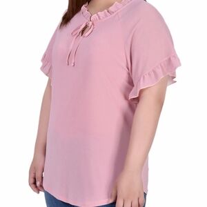 Pink plus size blouse chiffon sheer sleeves 1x